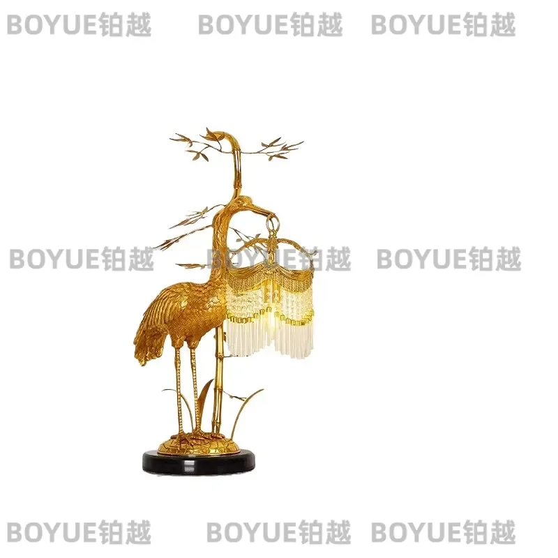 French Retro Crystal Table Lamp Full Copper Ostrich Floor Light European Classical Bedside Living Room Decor