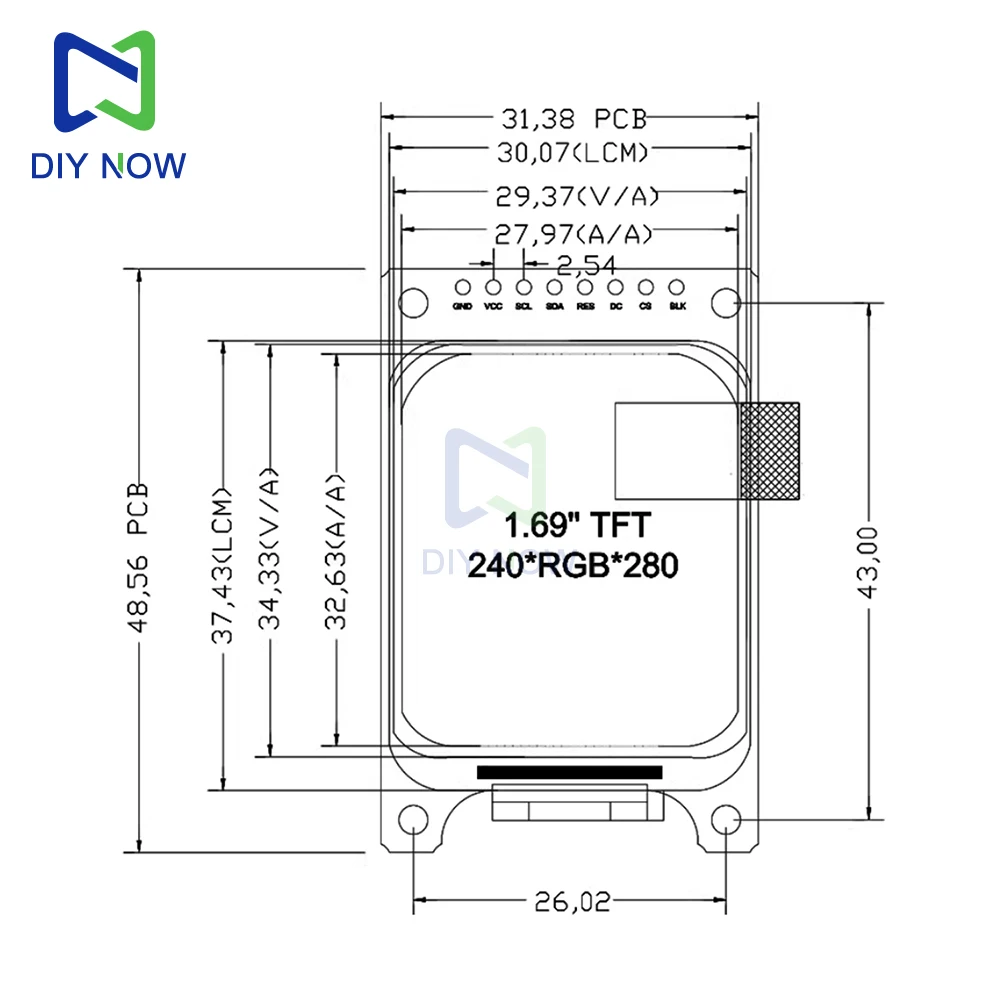 1.69 بوصة ST7789 TFT وحدة شاشة LCD زوايا مستديرة 240x280 دقة SPI واجهة 8 دبوس وحدة عرض ألوان اللوحة الزرقاء #5