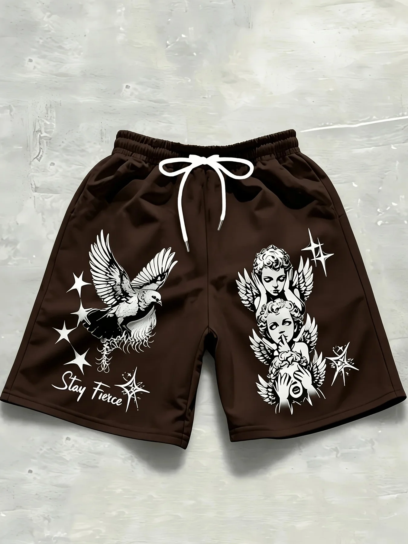 European and American Men's Summer Little Angel Letter Print Comfortable Breathable Drawstring Shorts Outdoor Casual Pants