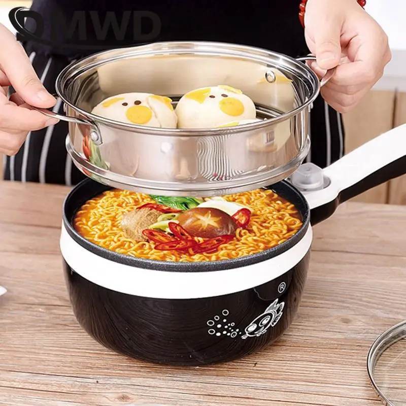 DMWD multifunction electric skillet heating pan multicooker hot pot noodles soup rice cooker egg steamer omelette frying machine