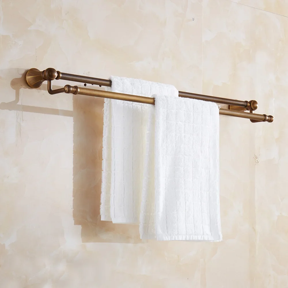 Antique Bronze Brushed Towel Rack Stainless Steel Double Towel Bar 60cm Towel Holder Bathroom Accessories Products ew35