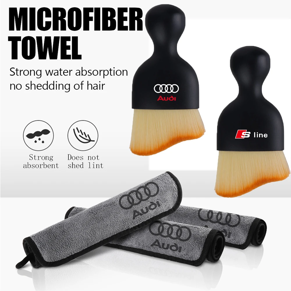Auto-Mikrofaser-Reinigungstuch, Trockentuch, Reinigungswerkzeuge, Auto-Innenreinigungsbürste, Ventilkappe für Audi 8V A6 S6 C5 Q5 S7 B8