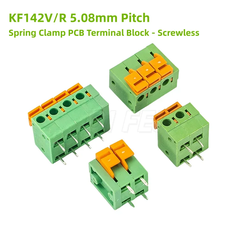 10Pcs KF142V KF142R Spring Terminal Block 5.08mm Pitch 2P 3P 4P 5P 6P 7P 8P Push In Screwless Stackable PCB Wire Connector