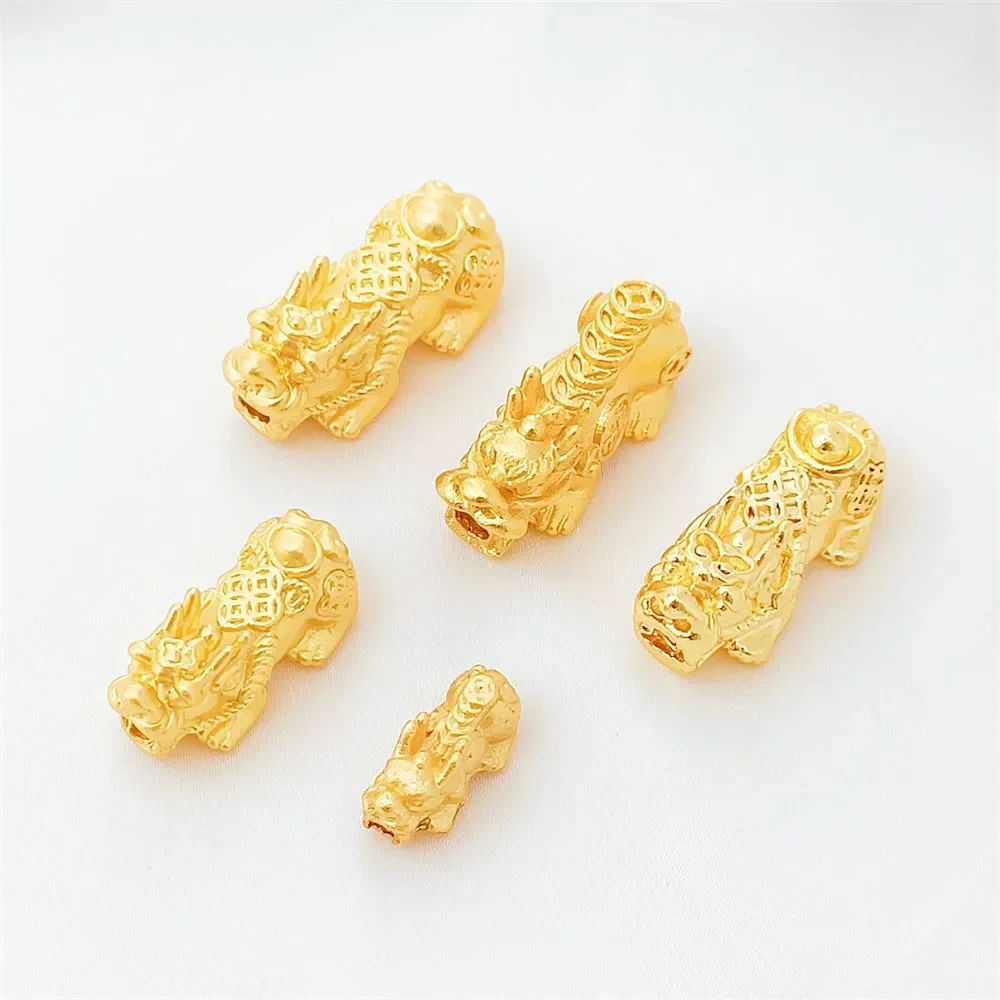 Copper-plated 18K Sand Gold Wealth-attracting PI Xiu Bead Diy Bracelet Necklace, Qilin Bucket Hole Pendant Accessory