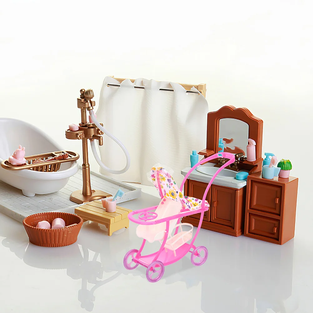 Baby Stroller Small Model Toy Mini Dolls Miniature for Cloth Modeling Plaything Decor Child Toddler Toys