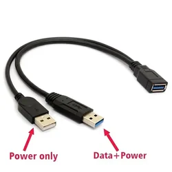 5pc Black USB 3.0 Female To Dual USB Male with Extra Power Data Y Extension Cable for 2.5