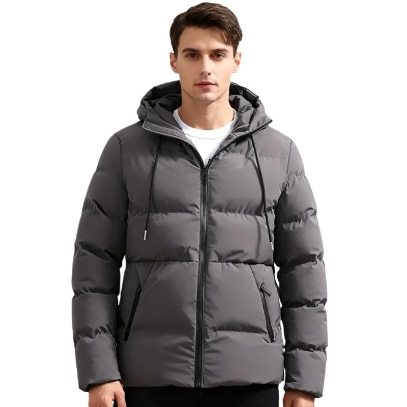 

2025New Men's Winter Thick Warm Cotton Coat, Hooded Casual Jacket, Business Casual Style Outerwear, Windproof Cold Weather Parka