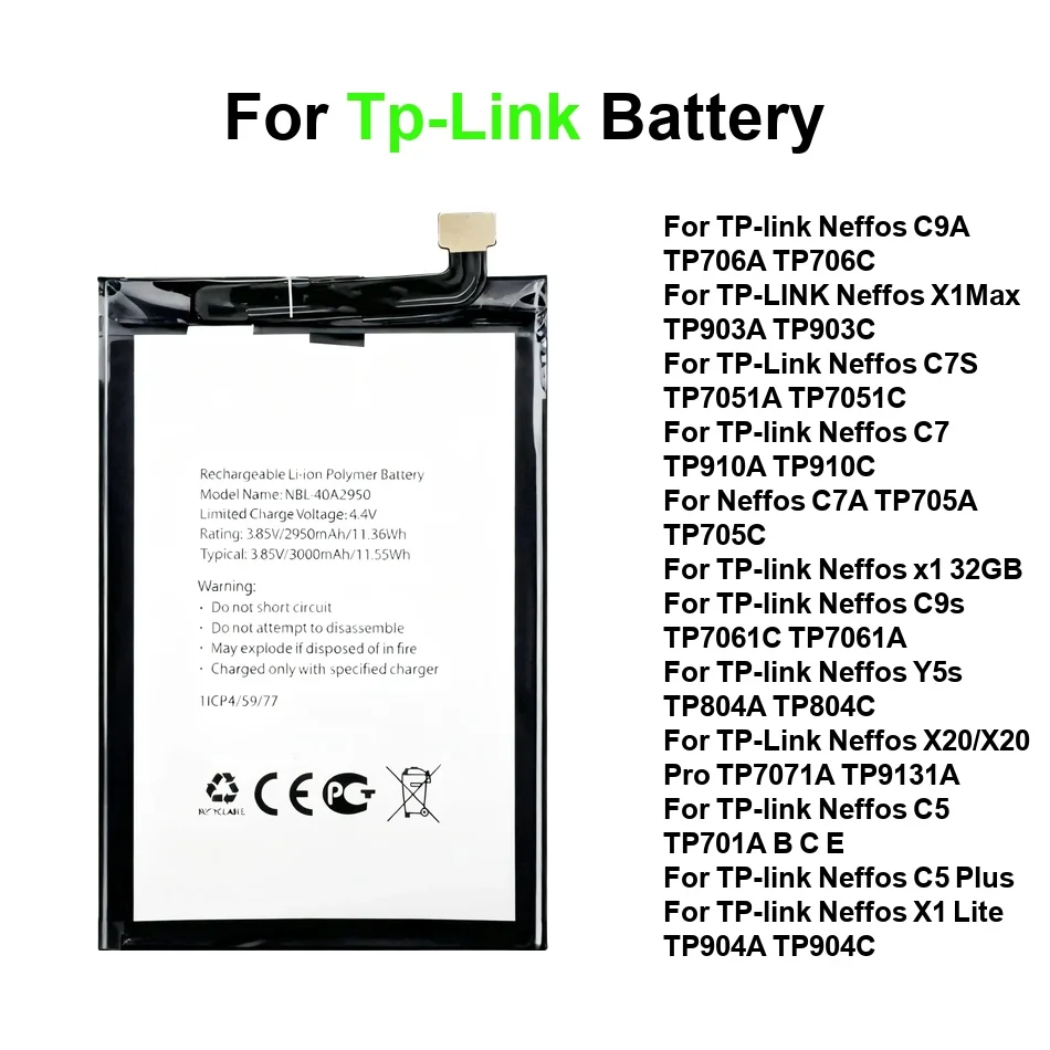 Batería Nbl-43A4000 Nbl-38A2250 para TP-Link Neffos C7, C7a, C7s, C9a, C9s, X1 Max, Y5s, X1 32GB, X20, C5, TP701A Max, Pro, Plus, Lite
