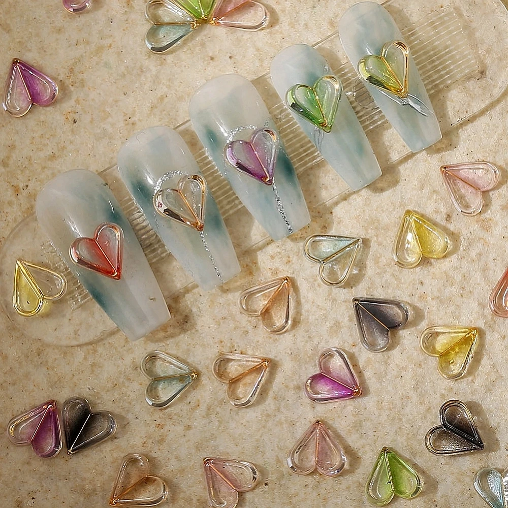50PC Clear Transparent Heart Resin Nail Art Charm Parts Kawaii Accessories For Nails Decoration Manicure Decor Material Supplies