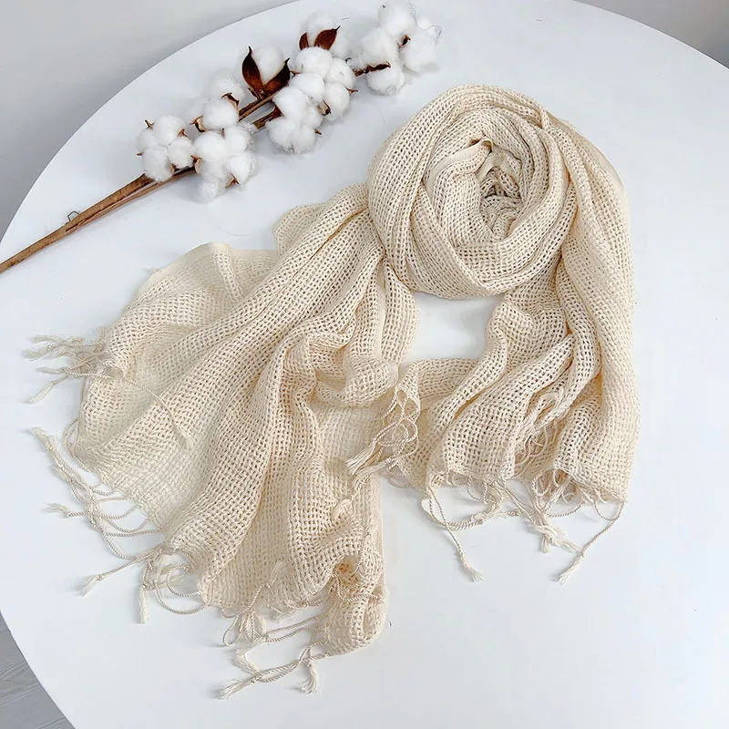 

Beige Hollow Silk Cotton Mixed Scarf Thin Soft Women's High Quality Plant Tie-Dye scarf