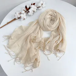 Beige Hollow Silk Cotton Mixed Scarf Thin Soft Women's High Quality Plant Tie-Dye scarf