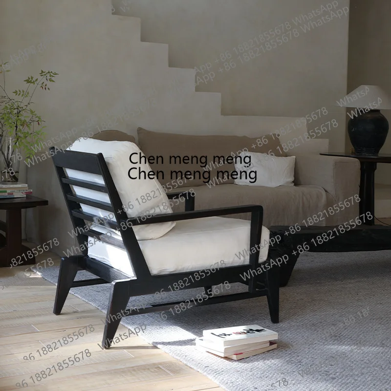 

Solid wood sofa chair Balcony Lazy recliner Japanese-style wabi-sabi B & B Single leisure H