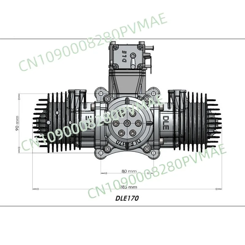 

Двухцилиндровый двухтактный двигатель DLE170 с боковым выхлопом, естественным воздушным охлаждением, ручным запуском, объемом 170 куб. см.