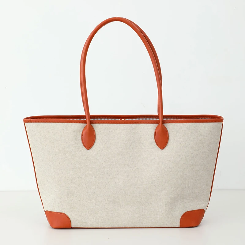 

Shoulder Bags Women PU Patchwork Linen Large Capacity Cross Short Travel Totes 3Colors