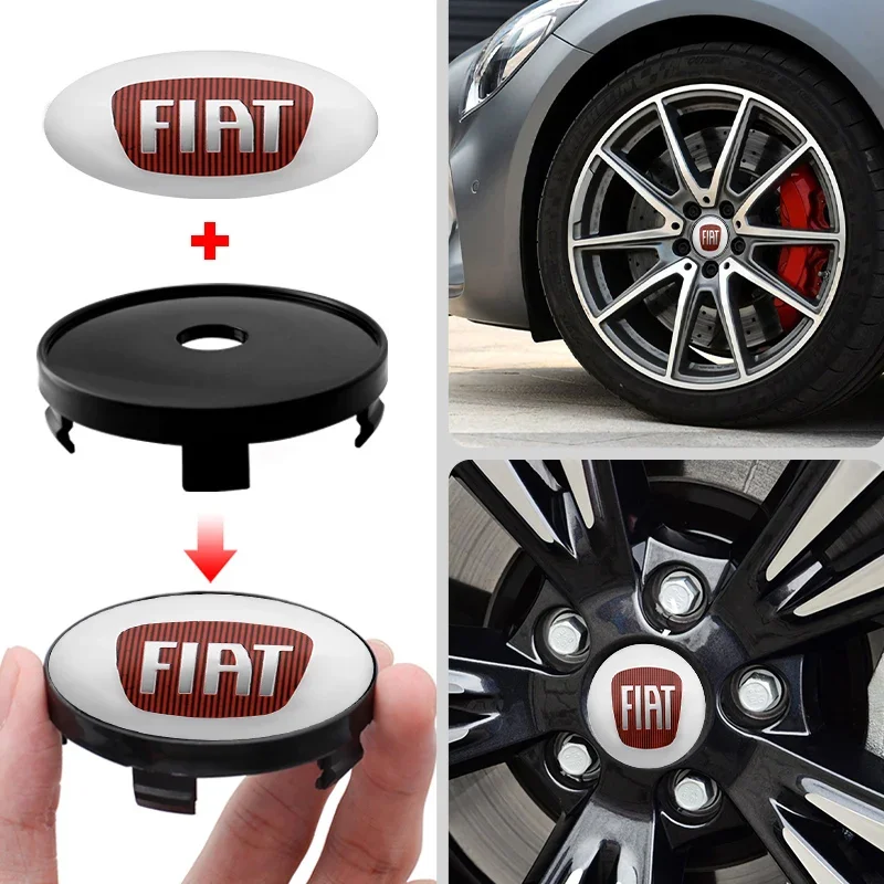 Set of 4 -56mm/60mm Black FIAT Car Wheel Center Hub Caps with Logo, Dust-Proof Auto Rim Refit Badges for FIAT Models