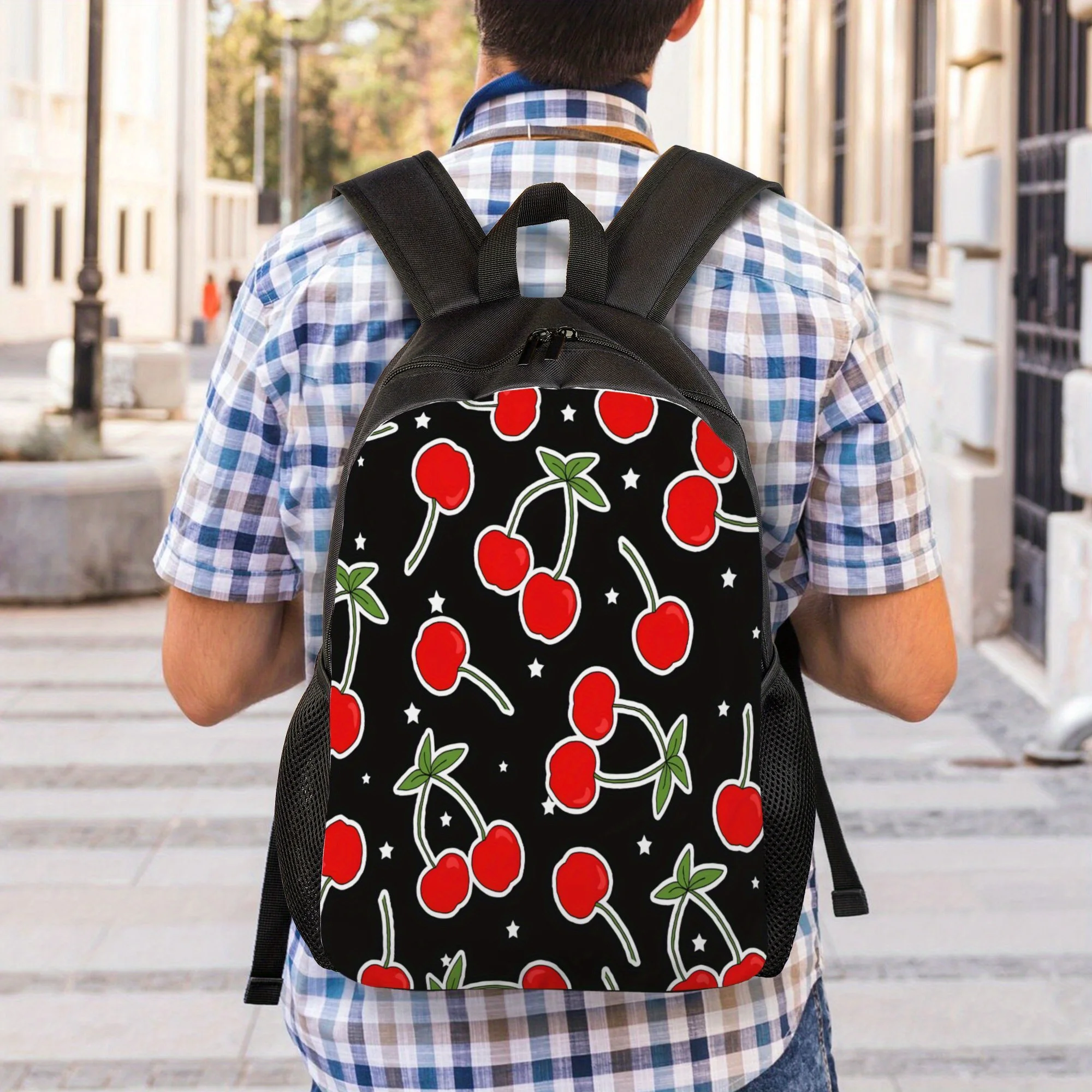 

Casual single-layer backpack with vintage cherry design for everyday use or weekend outings