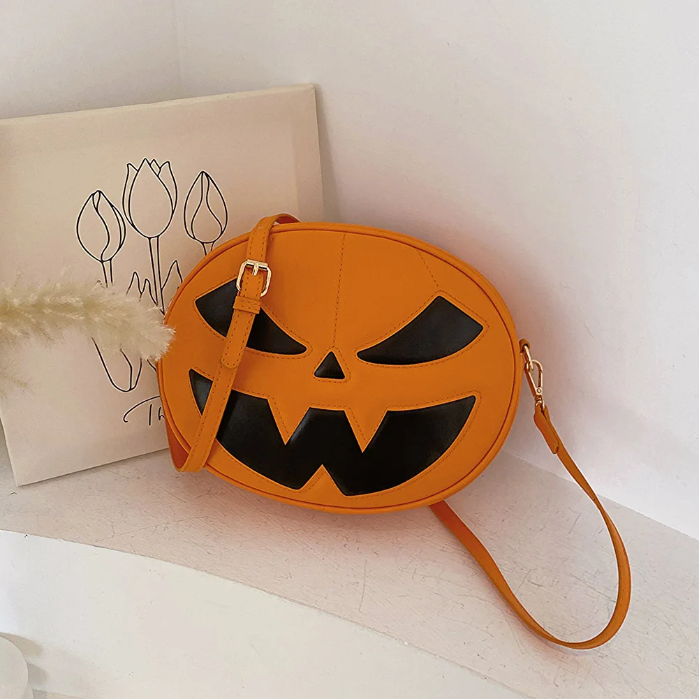 

Shoulder Bag for Women Men Pumpkin Crossbody Bag PU Leather Adjustable Strap Sling Bag Halloween Purse
