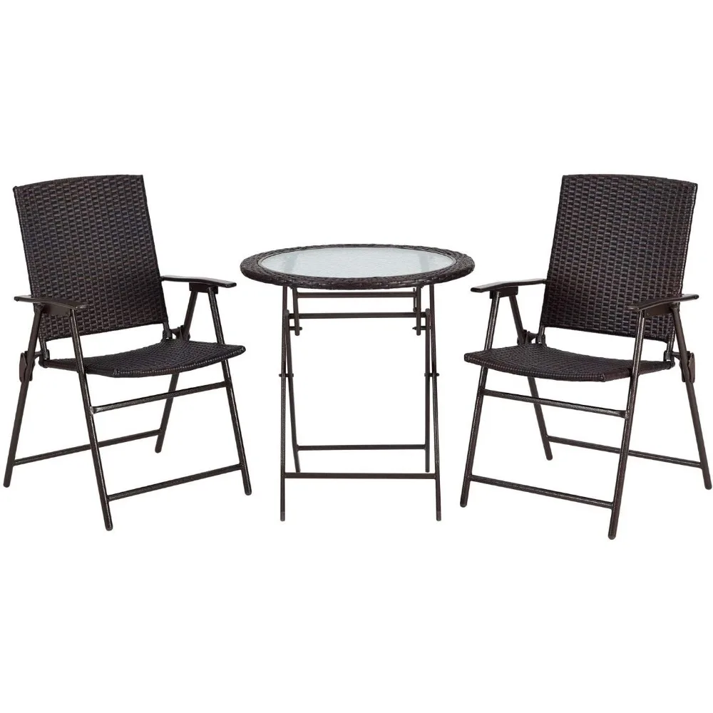 ชุดโต๊ะบิสโทรหวายพับได้ 3 ชิ้น สำหรับระเบียงกลางแจ้ง เฟอร์นิเจอร์สวนลานบ้าน พร้อมโต๊ะและเก้าอี้