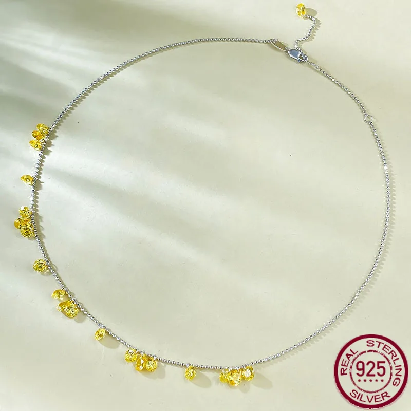 

New S925 Silver Starry Sky Yellow Diamond Tear Shattered Star River Bead Irregular Water Drop Necklace Wedding Jewelry