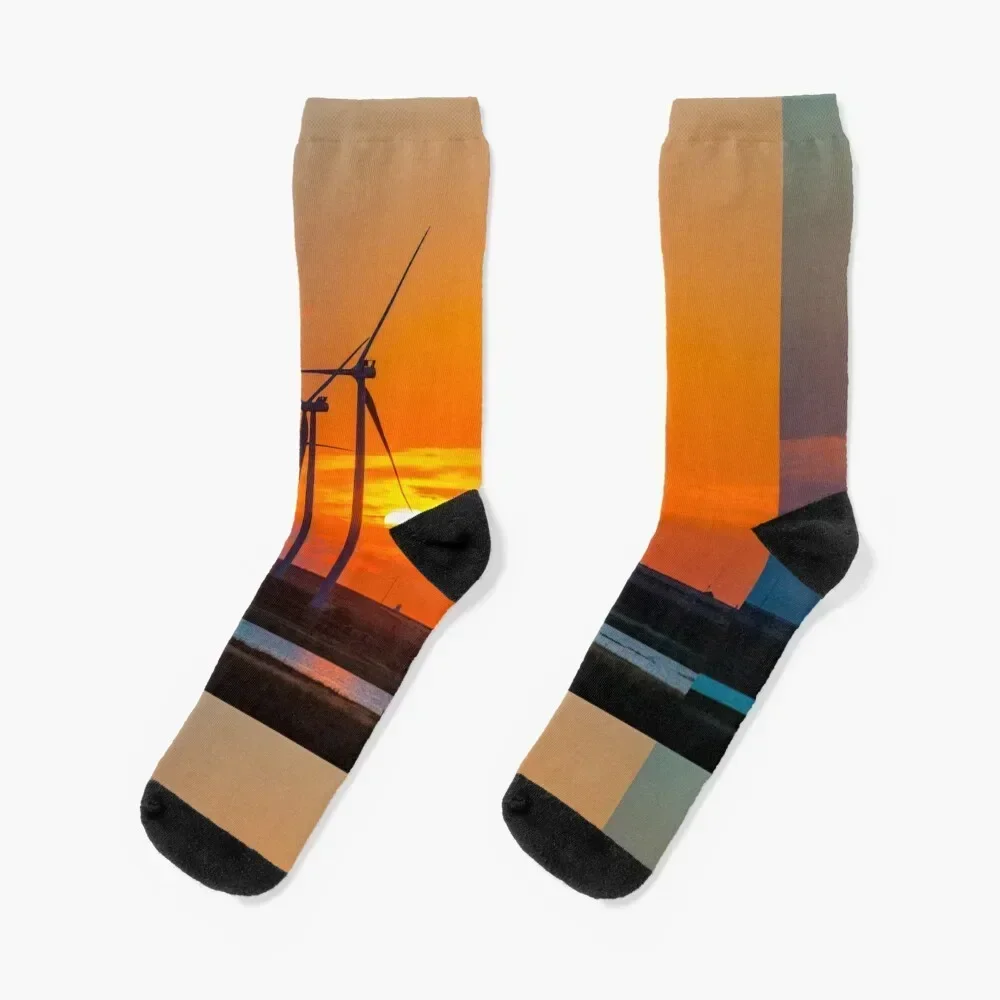 Sunset Turbines Socks winter colored Socks Men's Women's