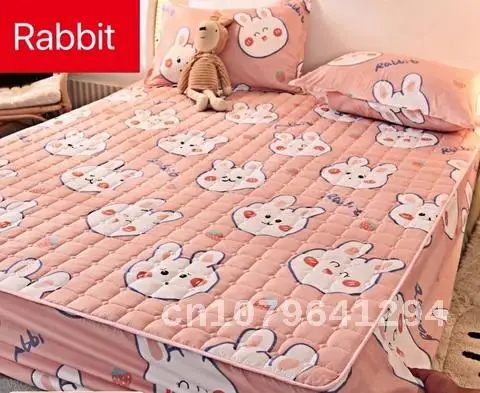 Luxury Quilted Waterproof Mattress Cover Embroidered Fabric Lovely Cartoon Mattress Protector Soft Pad Home Bedroom Bed Decor