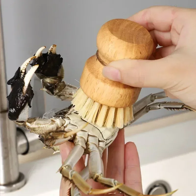 Kitchen dish brush Wooden handle and sisal coconut Multifunctional cleaning tools kitchen scrubbing brush image 4
