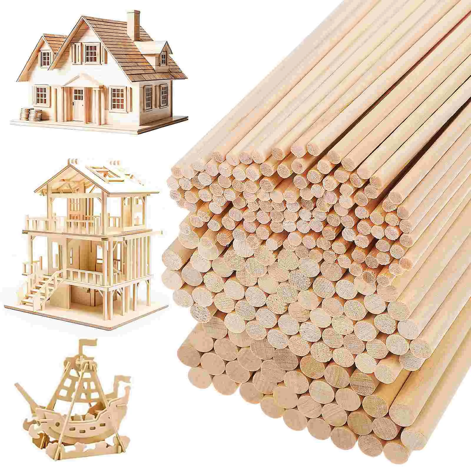 

215 Pcs Round Stick Unfinished Wood Sticks Crafts Wooden Dowel Rods For Birch Log