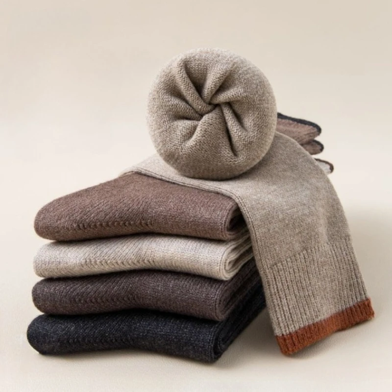 Autumn and Winte Thickened Warm Women Socks Color Matching Retro Medium Tube Socks Japanese Harajuku Vintage Thermal Long Socks