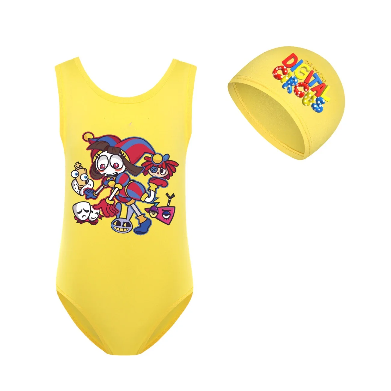 Baby Amazing Digital Circus Swimwear Kids One Piece BeachWear Children Swimming Suit Toddler Girls Swimsuit+cap 2pcs Sets2985