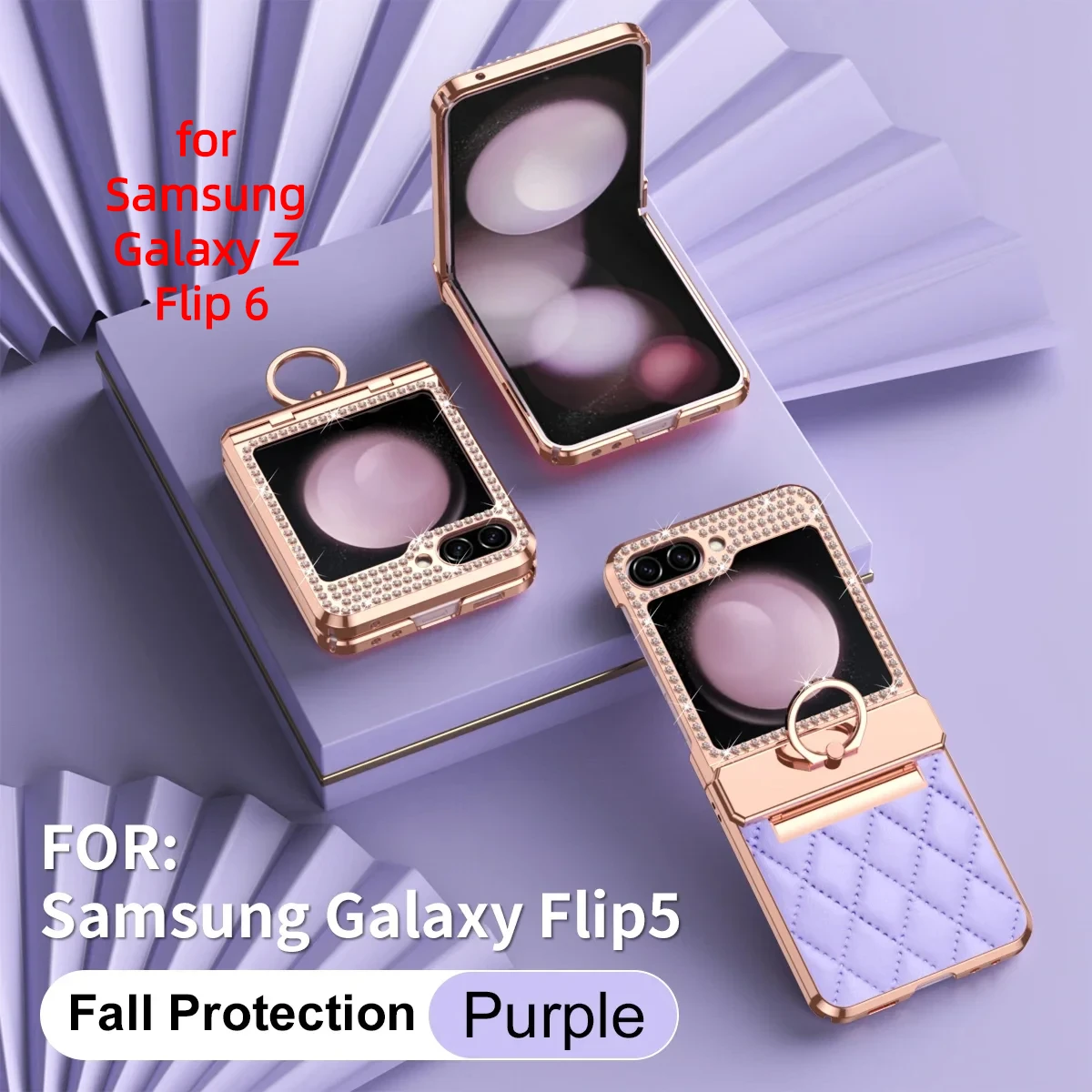 

Ring Electroplated Leather Phone Case for Samsung Galaxy Z Flip 6 Flip5 5G Fall Prevention Shockproof Hinge Protection Cover