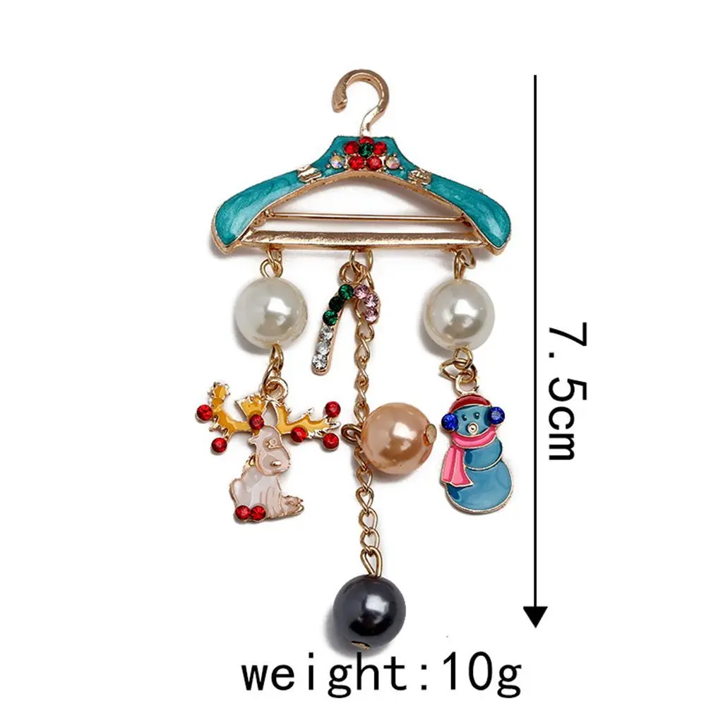 Birthday Gift Pearl Clothing Accessories Crutch Enamel Snowman Elk Deer Crystal Hanger Brooch Pin Rhinestones Drying Racks