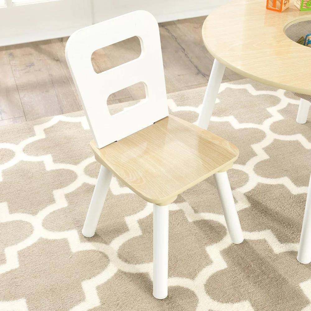 Wooden Kids Table & 2 Chairs Set with Storage Bag, Natural White Color, Perfect for Ages 3-6 Playroom