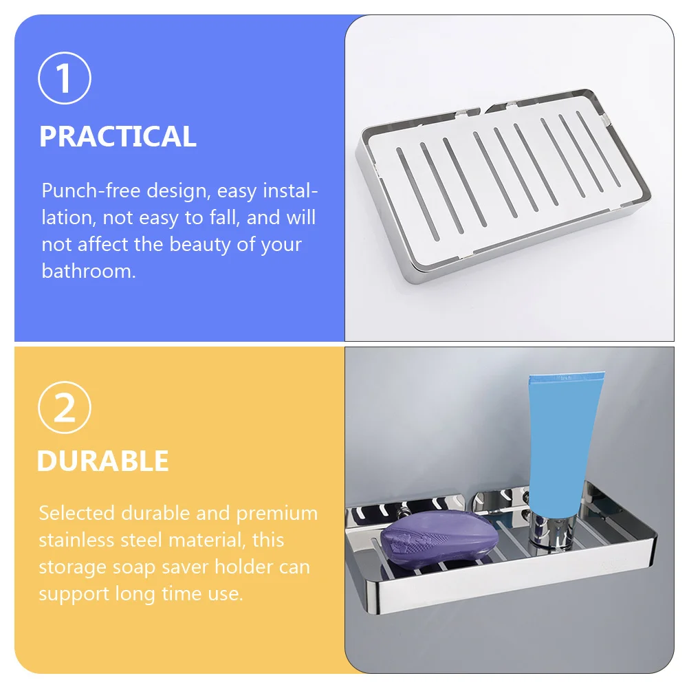 

Wall-Mount Bar Soap Dish Stainless Steel Home Bathroom Sturdy Practical Tidy Appearance Smooth Round Edges Steel Bar Soap Dish