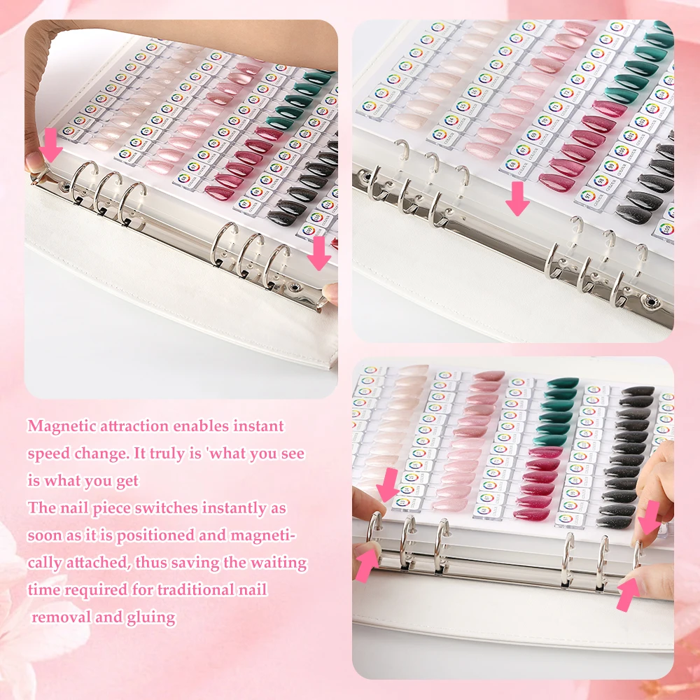 60/120 Colors Premium Magnetic Nail Swatch Book Crescent-Shaped Leather Cover Reusable Magnetic Nail Tips Removable Nail Tools image 5