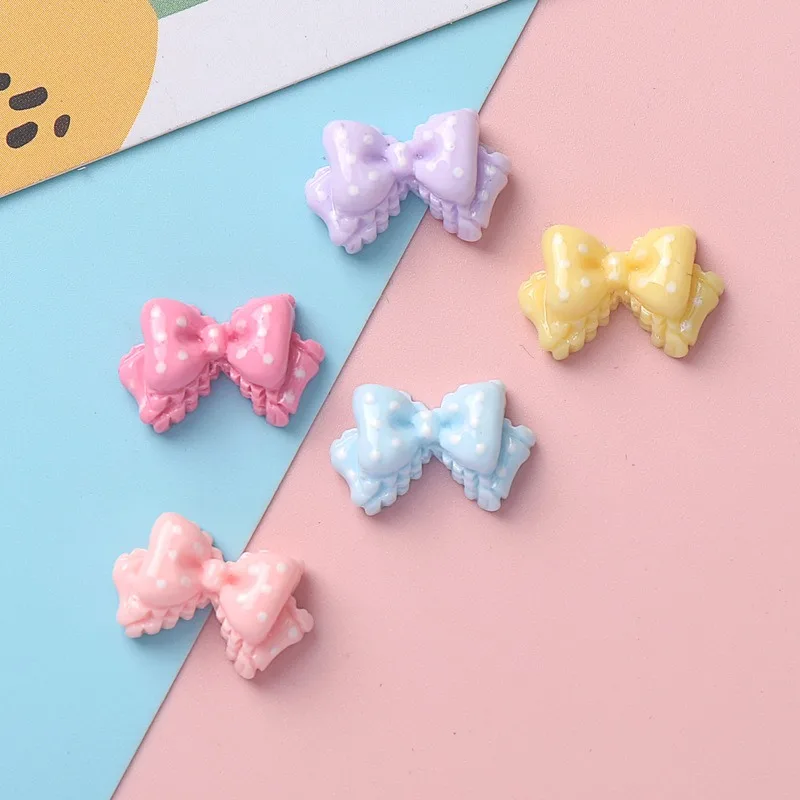 7 Colors Mini Bow Resin Charms Polka Dot Shiny Flatback for DIY Hairpin Phone Case Cup Jewelry Making