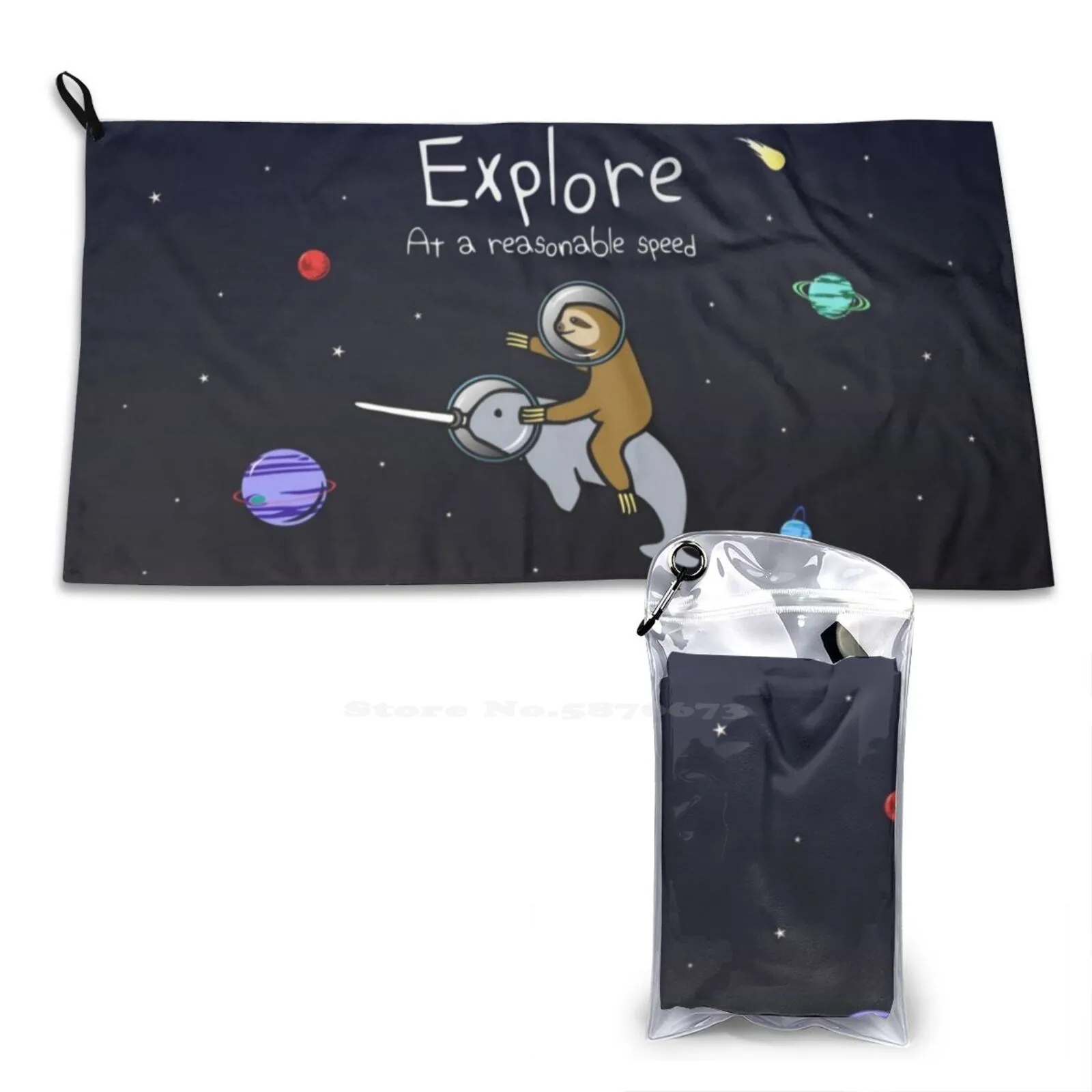 Explore! At A Reasonable Speed ( Sloth Riding Narwhal In Space ) Soft Towel Quick Dry Beach Towel Sloths Slothlyfe Life