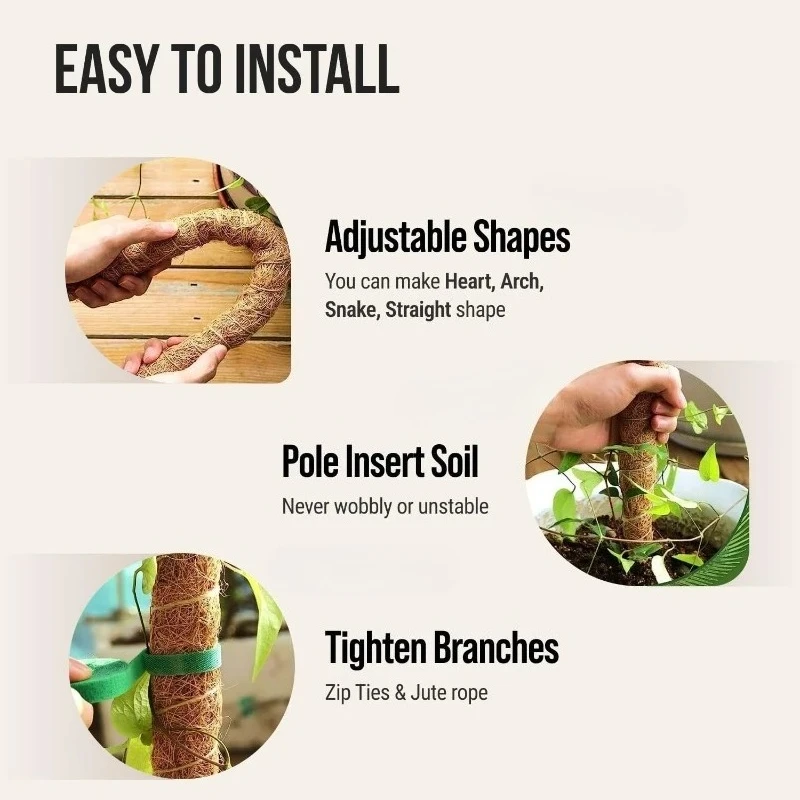 Biegbare Moosstange für Pflanzen Kokosfaser Monstera Pflanzenstütze Handgefertigte Kletterhilfe DIY Gartenzubehör – Detail 9