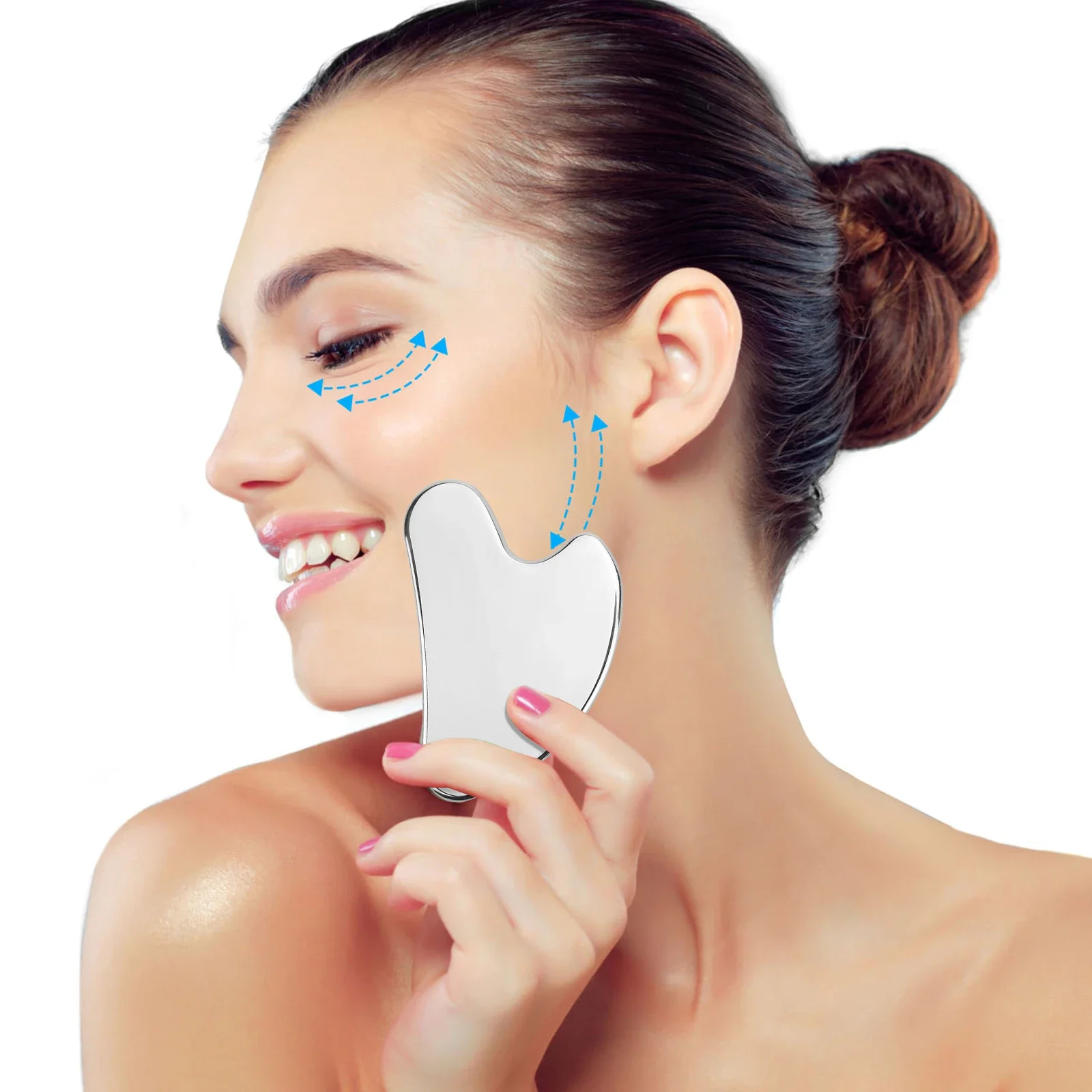 1 raspador Gua Sha de acero inoxidable para raspar la piel, masajeador facial, herramientas para el cuidado de la piel, levantamiento facial,