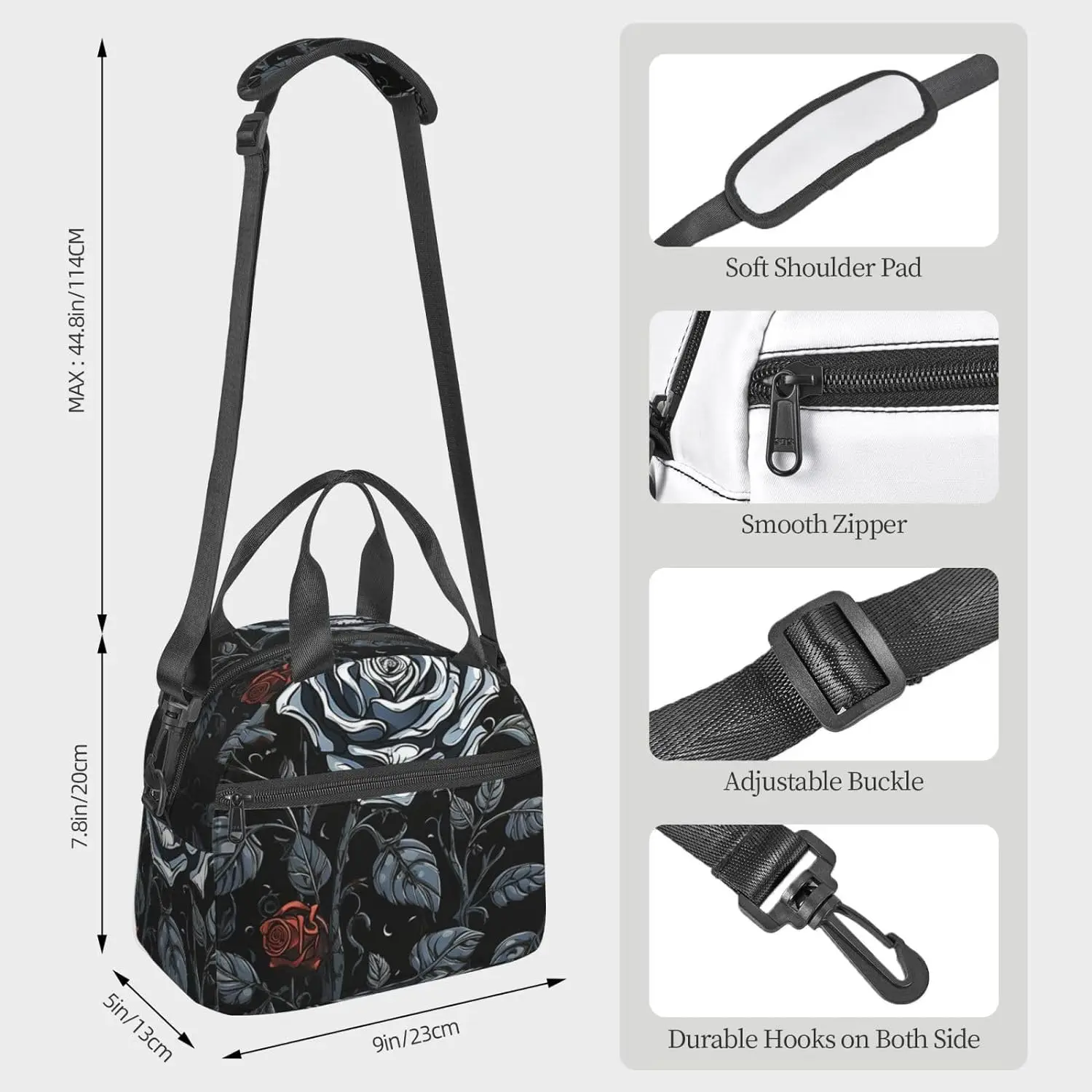 Lunch Bag Women Large Rose gothic Printed Insulated Lunch Bag Portable Cooler Lunch Box for Work Picnic Travel