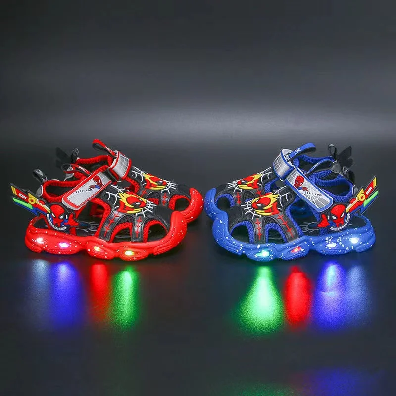 

Summer Baby Boys LED Light Sandals Cartoon Spider Man Children Closed Toe Orthopedic Kids Slippers Girls Sport Soft Beach Shoes