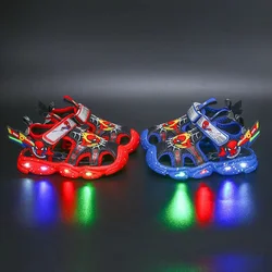 Sandalias con luz LED para bebés y niños, zapatillas ortopédicas de Punta cerrada con dibujos animados de Spider Man, zapatos deportivos suaves para playa, Verano