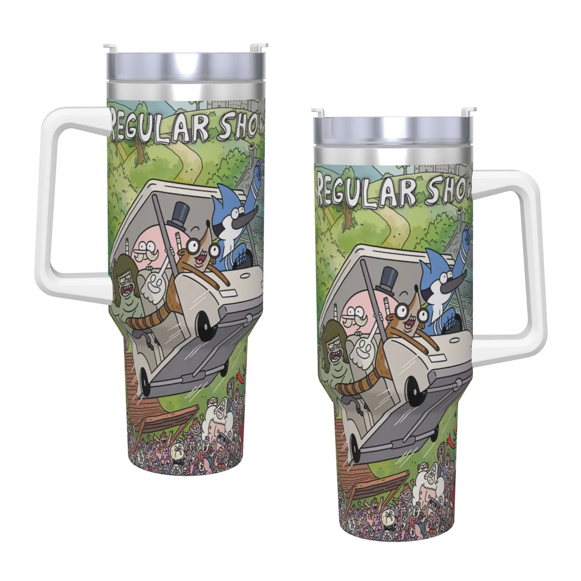 Mordecai And Rigby Regular Show Cartoon Character Tumbler Cold Drink Water Bottle Portable Stainless Steel Thermal Mug Car Mugs