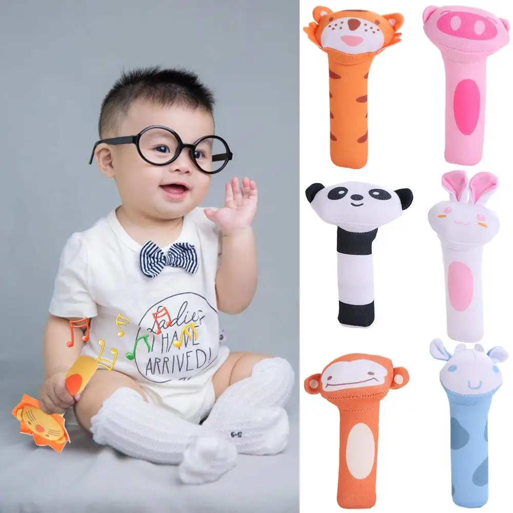 

Polyester Cartoon Animal Hand Bell Rattle Rabbit Tiger Monkey Soft Animal Handbells Rattles Ins Wear-resistant Plush Baby Rattle