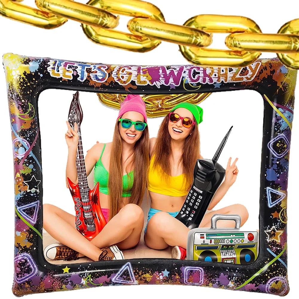 80s 90s Disco Party Decoration Supplies Inflatable Musical Instruments Guitar Mobile Radio Photo Frame Rock Birthday Party Props