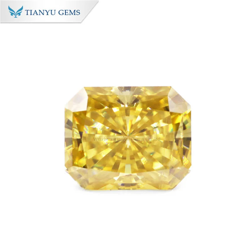 Tianyu Gems Octagon Step Cut Radiant Moissanite Diamonds Vivid Yellow Color Fancy 1.0ct-4.0ct Loose Gemstones for Jewelry Making