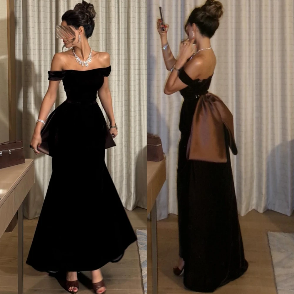 

Customized Luxury Boat Neck Evening Dress Exquisite Mermaid Jersey Prom Dresses Modern Bow Backless Special Occasion Gowns