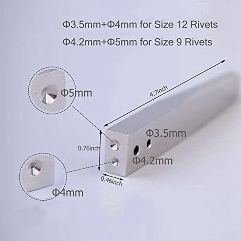 2 Piece Copper Rivets Burrs Setter Silver Metal 2-In-1 9 12 Copper Rivet Fastener Install Tool For Rivet Installing