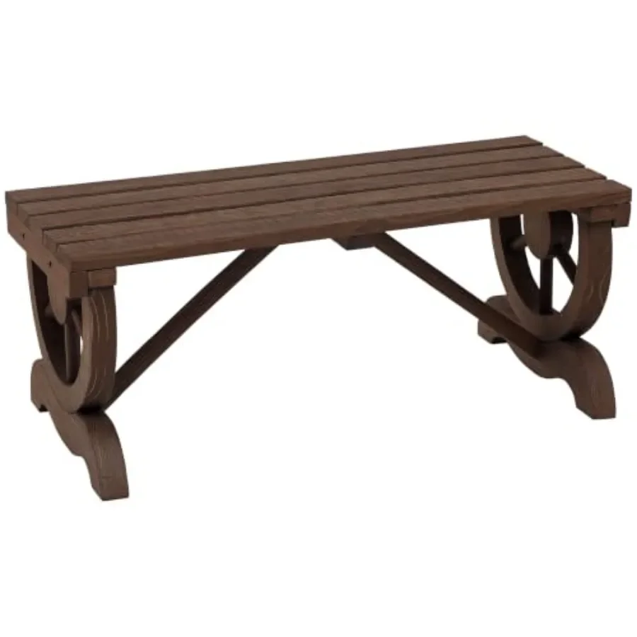 2-Person Wooden Garden Bench Outdoor Wagon Wheel 550 LBS Brown