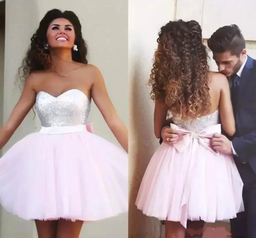 

ANGELSBRIDEP Pink Sweetheart Short Homecoming Dresses Sparkly Bodice Tulle Speical Occasion Graduation Birthday Party Gowns