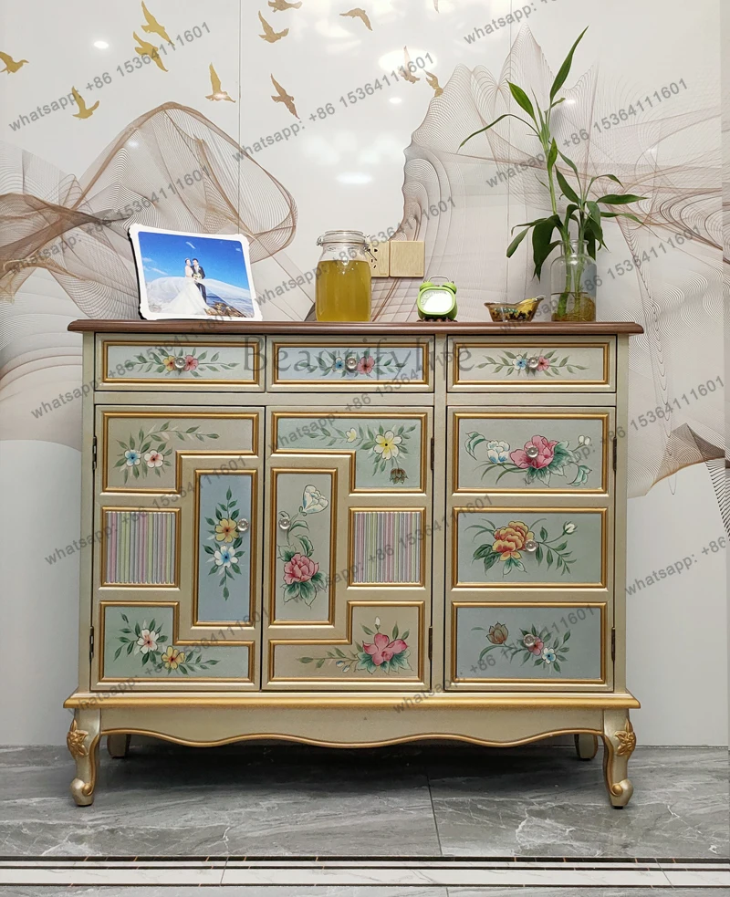 

American rural shoe cabinet solid wood home living room storage porch cabinet small apartment retro fashion advanced